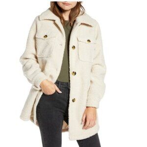 Something Navy Berber Faux Shearling Shirt Jacket